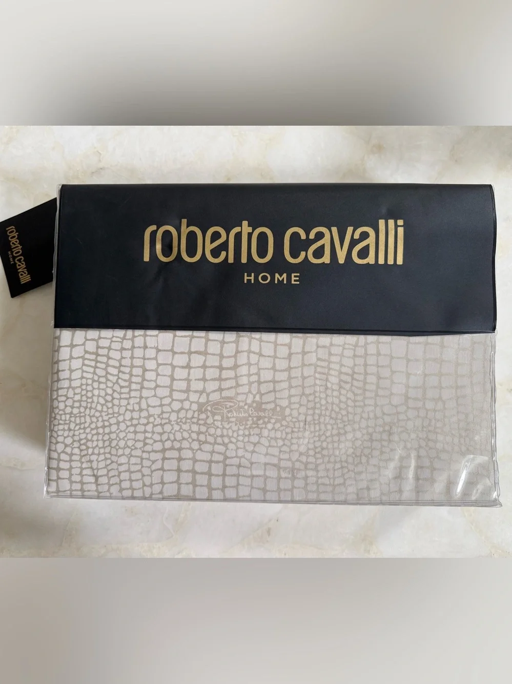 Roberto Cavalli Home Croc-Embossed Queen Duvet Sham Set — Champagne Beige/Taupe